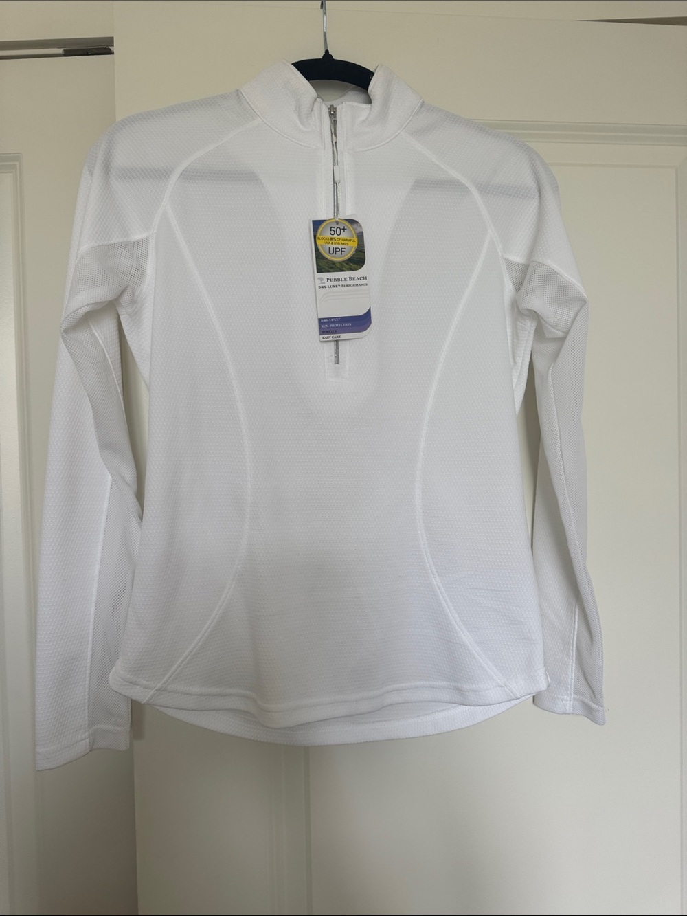 Pebble Beach White Long-Sleeve Half-Zip Performance Top